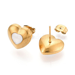 Orecchini a bottone in acciaio inossidabile 304 smaltato a forma di cuore&nbsp;EJEW-T047-28G-A