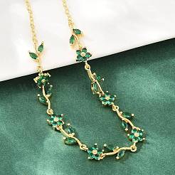 Collane a catena con maglie a forma di fiore e pavé di zirconi cubici in ottone&nbsp;KK-CBA4547-18G-03