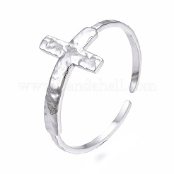 Anillo de puño abierto en forma de cruz de acero inoxidable 304 que no se deslustra&nbsp;RJEW-T023-17P