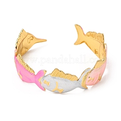 Bracciali aperti da donna in acciaio inossidabile 304 smaltato a forma di pesce&nbsp;SA-CBA1A30-02A-G