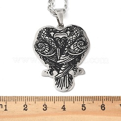 Collar con colgante de cuervo doble de acero inoxidable 201 con esmalte negro&nbsp;NJEW-H065-09P