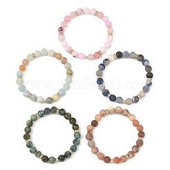Braccialetti elasticizzati rotondi da 8.5 mm con pietre preziose miste naturali e perline in acciaio inossidabile chirurgico 316&nbsp;BJEW-JB14457