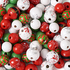 9 style de perles de Noël en bois naturel peintes&nbsp;WOOD-CD0001-35