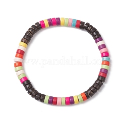 Braccialetti elastici in perline sintetiche di turchese e cocco per donna&nbsp;BJEW-JB12527-02