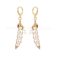 Fagiolo di perle di conchiglia con perline con lunghi orecchini a monachella pendenti a foglia&nbsp;EJEW-TA00132