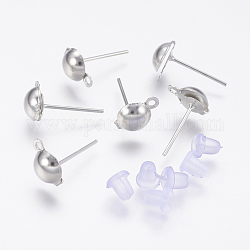 Accessoires de clous d'oreilles en fer, avec boucle et poussoirs d'oreilles / fermoirs de boucles d'oreilles en plastique, platine, 6mm, trou: 1 mm, broches: 1 mm