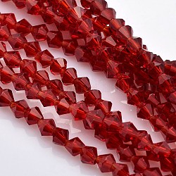 Chapelets de perles en verre à facettes bicone, rouge, 3.5x3mm, Trou: 1mm, Environ 125~130 pcs/chapelet, 13.8 pouce
