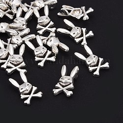 Alloy Bunny Charms, Lead Free and Cadmium Free, Rabbit, Antique Silver Color, about 15.5mm long, 9mm wide, 2mm thick, hole:1mm