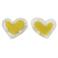 Cabuchones de acrílico, con cuentas de perlas de imitación de plástico abs, corazón, amarillo, 21x24x5.5mm