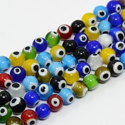 Handmade Italianate Lampwork Beads Strands, Evil Eye Style, Round, Mixed Color, about 12mm in diameter, hole: 2mm, about 31pcs/strand, 14 inch