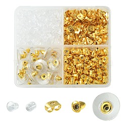 430 Stück 5-teilige Ohrmuttern aus Eisen und Kunststoff, Reibungs-Ohrmuttern, Kupplungsohrringe und Kugel-Ohrmuttern, golden, 3~11x3~6.5 mm, Bohrung: 0.5~1 mm