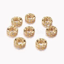 Brass Cubic Zirconia Beads, Rondelle, Golden, 10x3mm, Hole: 6mm