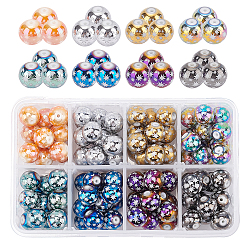 SUPERFINDINGS 104~120Pcs 8 Colors 10mm Christmas Electroplate Round Glass Beads with Star Pattern DIY Smooth Loose Beads for Bracelet Necklace Earrings Jewelry Making