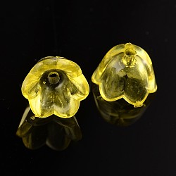 Perles en acrylique transparente, chapeau fleur, jaune, teinte, environ 10 mm de large, épaisseur de 6mm, Trou: 1.5 mm