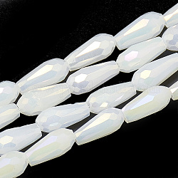 Electroplate Glass Beads Strands, Imitation Jade Glass, Faceted Teardrop, Creamy White, 9~9.5x4mm, Hole: 1mm, about 72pcs/strand, 25.98 inch
