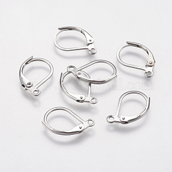 304 Stainless Steel Leverback Earring Findings, with Loop, Stainless Steel Color, 15x11x2mm, Hole: 1.5mm, Pin: 0.6mm