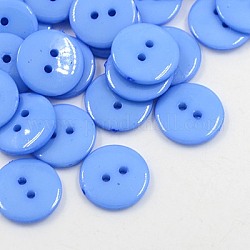 Acrylic Sewing Buttons, Plastic Buttons for Costume Design, 2-Hole, Dyed, Flat Round, Cornflower Blue, 15x2mm, Hole: 1mm
