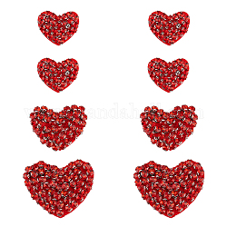 8 Stück handgefertigte Herzapplikationen im 3-Stil, Schmuckzubehör aus Strass und Wolle, Rubin, 23~41x28~48x5~7 mm