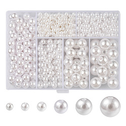 Perline acrilico perla imitato, tinto, tondo, bianco, 4~12x3.5~11.5mm, Foro: 1~2.7 mm, 761pcs/scatola