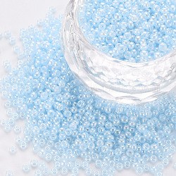 12/0 perle di semi di vetro imitazione giada, lustro opaco di colori, tondo, cielo azzurro, 2x1.5mm, Foro: 1 mm, circa 40000pcs/libbra