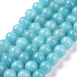 Natural Mashan Jade Round Beads Strands, Dyed, Dark Cyan, 10mm, Hole: 1mm, about 41pcs/strand, 15.7 inch