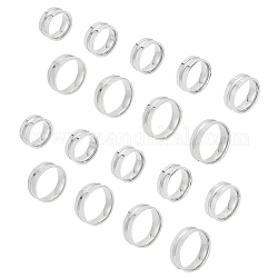 Unicraftale 18Pcs 9 Size 201 Stainless Steel Grooved Finger Ring Settings, Ring Core Blank, for Inlay Ring Jewelry Making, with 1Pc Rectangle Velvet Pouches, Stainless Steel Color, Inner Diameter: 15~23mm, 2Pcs/size