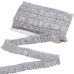 Polyesterbesatz im Ethno-Stil, mit Quaste, Polyesterband zum Nähen von Dekorationen, Rautenmuster, Silber, 1-3/8 Zoll (36 mm)