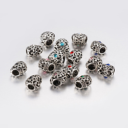 Perle europee di strass in lega di stile tibetano, perline con foro grande, cuore, argento antico, colore misto, 12x12.5x10mm, Foro: 5 mm
