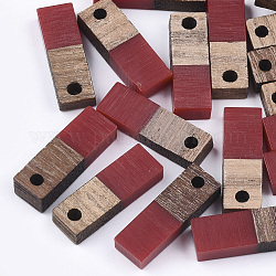 Pendentifs en bois de résine et de noyer, rectangle, firebrick, 17x5.5x3~3.5mm, Trou: 1.5mm