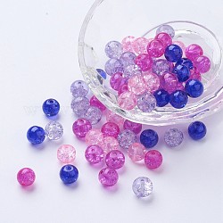 Perlas de vidrio craquelado pintado, mezcla de San Valentín, redondo, color mezclado, 8~8.5x7.5~8mm, agujero: 1 mm, aproximamente 100 unidades / bolsa