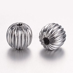 Perles en 304 acier inoxydable, perles ondulées, lanterne, couleur inoxydable, 8x8mm, Trou: 2mm
