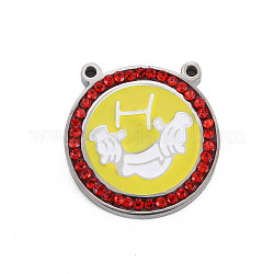 304 Stainless Steel Pendants, with Rhinestone and Enamel, Flat Round with Hand, Siam, 20x19.5x3mm, Hole: 1.4mm