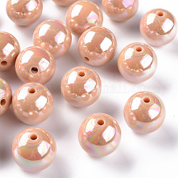 Perles acryliques opaques, de couleur plaquée ab , ronde, peachpuff, 20x19mm, Trou: 2~3mm, environ 111 pcs/500 g