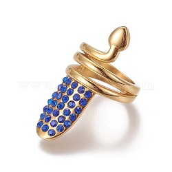 Revestimiento iónico (ip) 304 anillas de acero inoxidable, con diamante de imitación, dorado, zafiro, nosotros tamaño 1 3/4 (13 mm)