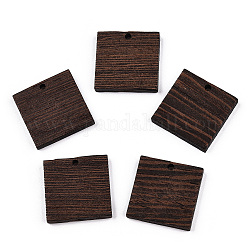 Pendentifs en bois de wengé naturel, non teint, breloques carrés, brun coco, 23x23x3.5mm, Trou: 2mm