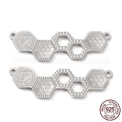 Breloques connecteur 925 en argent sterling rhodié, liens hexagonaux, Platine plaqué réel, 9x29x1.2mm, Trou: 1mm