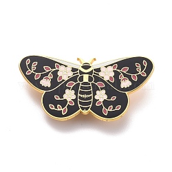 Papillon avec broche en émail fleur, broche en émail en alliage exquis pour vêtements de sac à dos, or, support violet, 22x45x8.5mm, pin: 0.7 mm