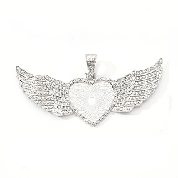 Alloy Pendant Cabochon Settings, with Rhinestone, Lead Free & Nickel Free, Heart with Wing, Platinum, Tray: 26.5x32.5mm, 47.5x107.5x6mm, Hole: 15mm