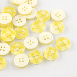 Bottoni di plastica a 4 foro, rotondo e piatto, giallo, 13x3mm, Foro: 1.5 mm