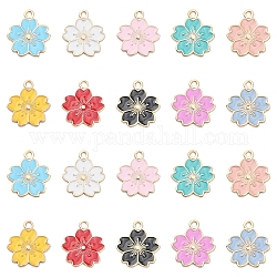 20pcs 10 pendentifs en alliage de couleurs, fleur de sakura, or clair, couleur mixte, 20.5x17.5x1.5mm, Trou: 2mm, 2 pcs / couleur