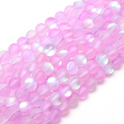 Synthetische Mondstein Perlen Stränge, holographische Perlen, halb a,b Farbe plattiert, matt, Runde, Perle rosa, 6 mm, Bohrung: 1 mm, ca. 60 Stk. / Strang, 15 Zoll