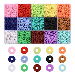 15 Colors Eco-Friendly Handmade Polymer Clay Beads, Disc/Flat Round, Heishi Beads, Mixed Color, 4x1mm, Hole: 1mm