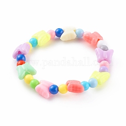 Акриловые детские браслеты, эластичные браслеты из бисера, с пластиковыми бусинами бабочки, красочный, внутренний диаметр: 1-3/4 дюйм (4.3 см)