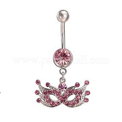 Bijoux piercing véritable laiton plaqué platine masque strass anneau nombril anneaux de ventre, rose clair, 38x22mm, longueur de la barre : 3/8