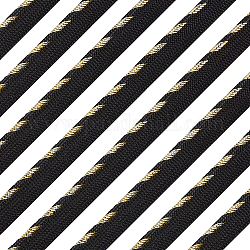 Nastri in poliestere, bordo singolo con striscia, per accessori di costume, piatto, nero, oro, 3/8 pollice (11 mm), circa 16.40 iarde (15 m)/carta