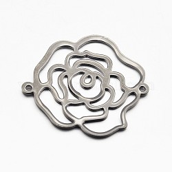 Brass Flower Rose Filigree Joiners, Gunmetal, 32x34x1mm, Hole: 1mm