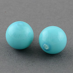 Shell Beads, Imitation Pearl Bead, Grade A, Half Drilled Hole, Round, DeepSky Blue, 8mm, Hole: 1mm