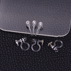 Pendientes de clip de plástico fornituras, con diamante de imitación, Claro, 11x9x3.5mm, agujero: 0.5 mm