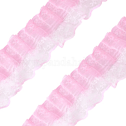 Polyester Lace Trim, Embroidered Floral Lace Ribbon, for Sewing or Craft Decoration, Pink, 44mm, about 20yard/card(18.28m/card)