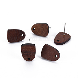 Fornituras de aretes de madera de nogal, con 304 perno de acero inoxidable, coco marrón, 15x11mm, agujero: 1.6 mm, pin: 0.6 mm